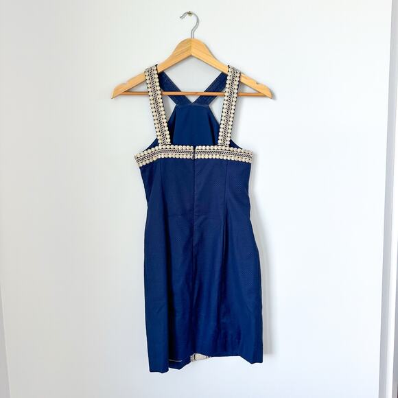 Lilly Pulitzer Vena Halter Neck Embroidered Mini Shift Dress Blue 00 - Picture 2 of 7